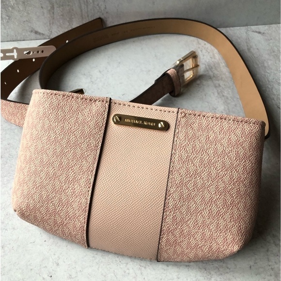 Michael Michael Kors Logo Monogram Belted Waist Bag NWT Rose Pink L/XL - Picture 1 of 10